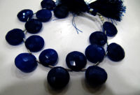 Dyed Blue Sapphire Corundum Round Coin Shape Faceted 15mm strand 8''long