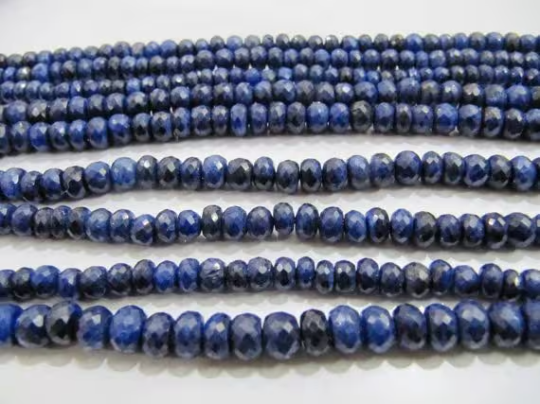 Natural Blue Sapphire Corundum Rondelle Faceted Beads 6mm strand 13''long