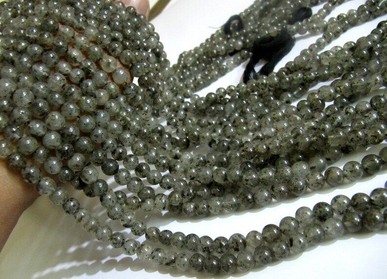 Natural Black Rutilated Round Plain 6mm Beads Strand 13 inches Long