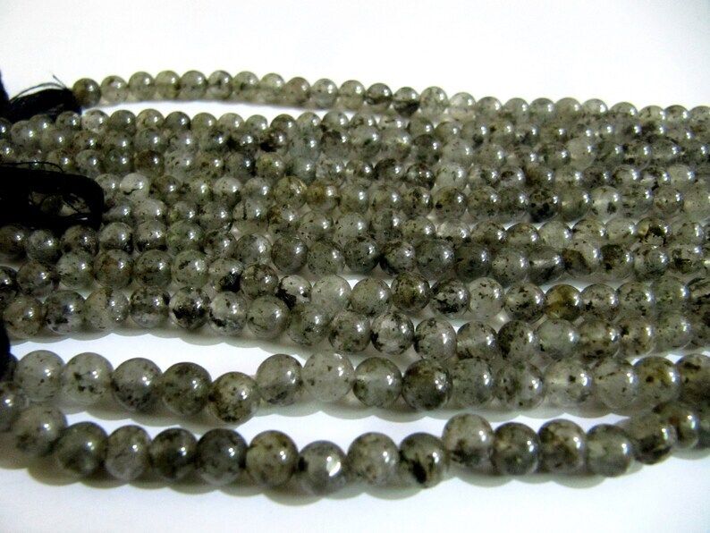 Natural Black Rutilated Round Plain 6mm Beads Strand 13 inches Long