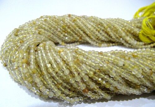 Natural Golden Rutilated Quartz 2.5mm Rondelle Faceted Beads 13''Long