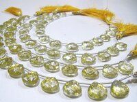 Golden Rutilated Hydro Quartz Heart Shape 11-12 mm Beads Strand 8 Inch Long