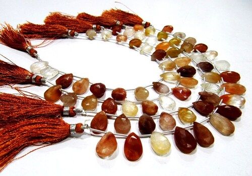 Natural Copper Rutilated Quartz Pear Shape10x13 to 11x16mm Beads Strand 8''