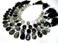 Natural Black Rutilated Quartz Pear Shape10x13 to 11x16mm Beads Strand 8''long