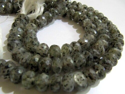 Natural Black Rutile Quartz Rondelle Faceted 7 to 10mm beads Strand 10''