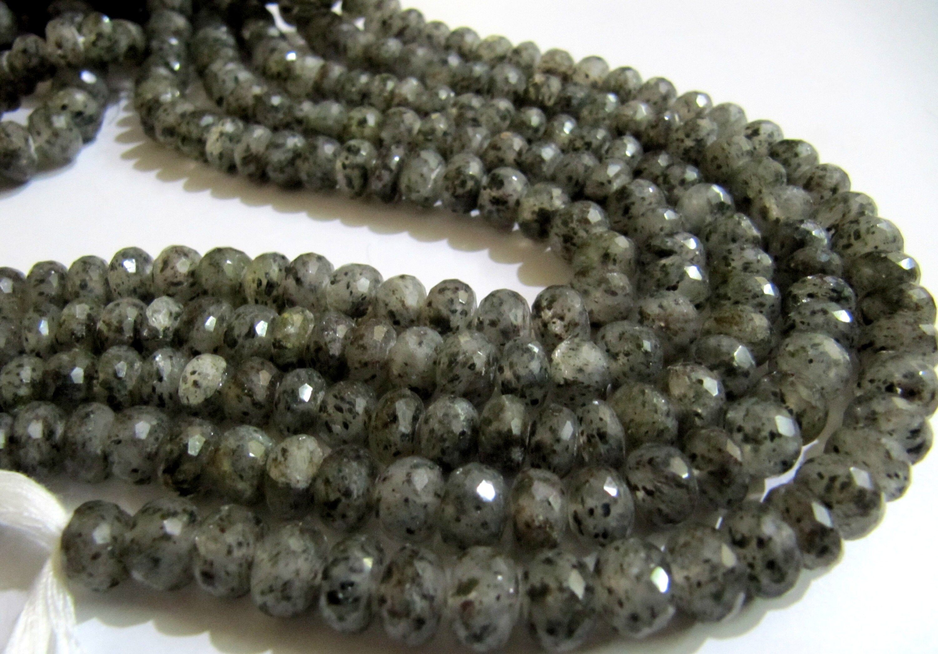 Natural Black Rutile Quartz Rondelle Faceted 7 to 10mm beads Strand 10''