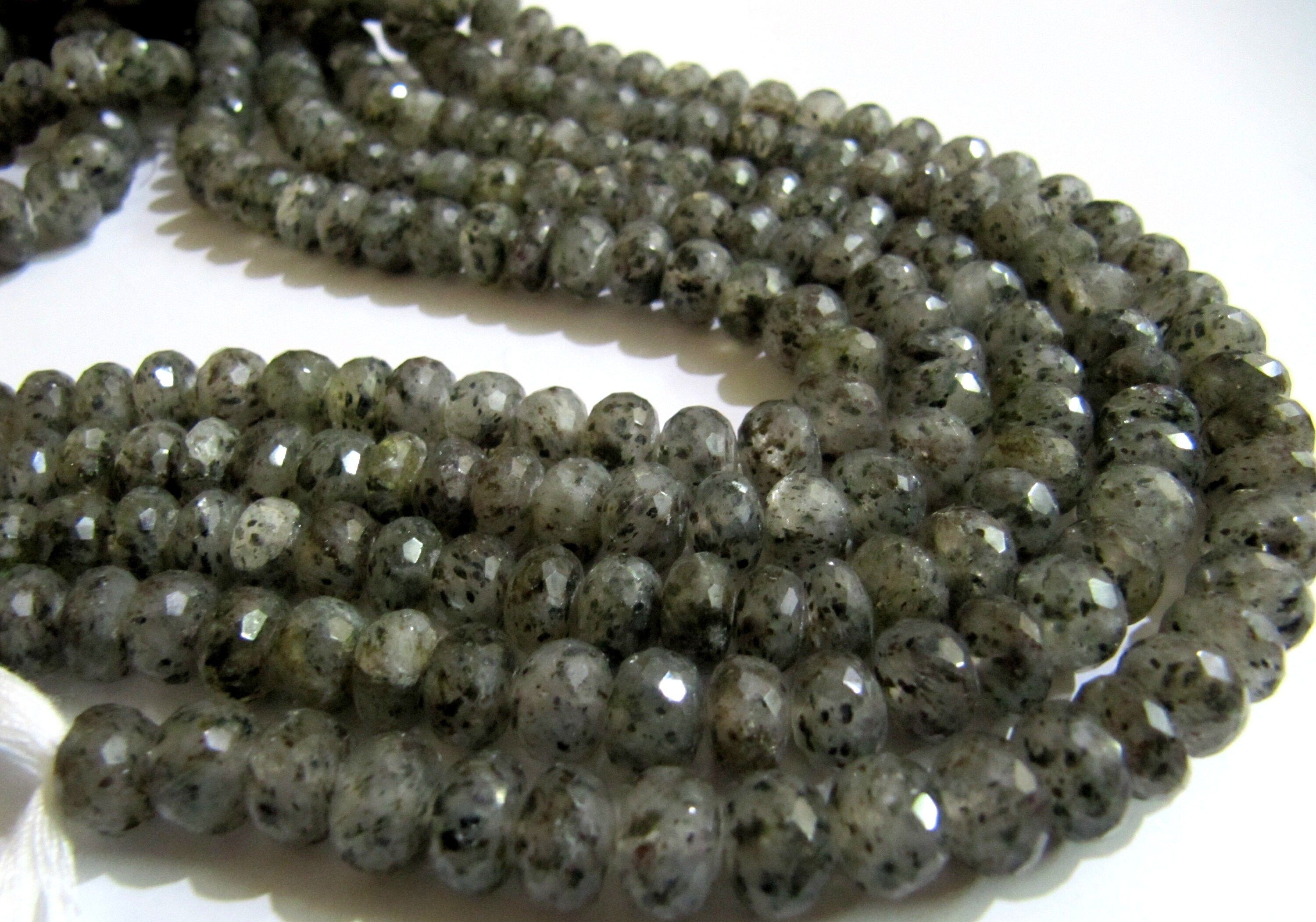 Natural Black Rutile Quartz Rondelle Faceted 7 to 10mm beads Strand 10''