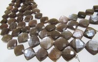 Natural Chocolate Moonstone Cushion Shape 11-12mm Faceted beads strand 8''