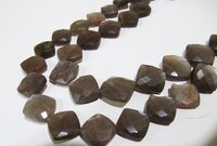 Natural Chocolate Moonstone Cushion Shape 11-12mm Faceted beads strand 8''