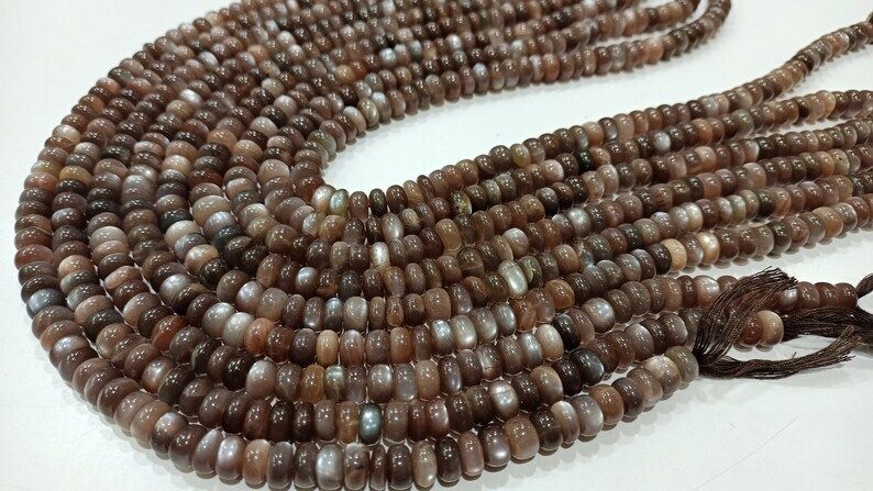 Natural Chocolate Moonstone Plain Rondelle 8mm to 10mm Beads 8 inch long