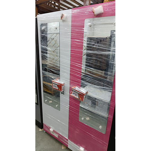 Double Door Steel Wardrobe - Color: White Pink