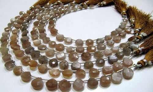 Natural Chocolate Moonstone heart Shape Faceted 8mm beads strand 8 inch long