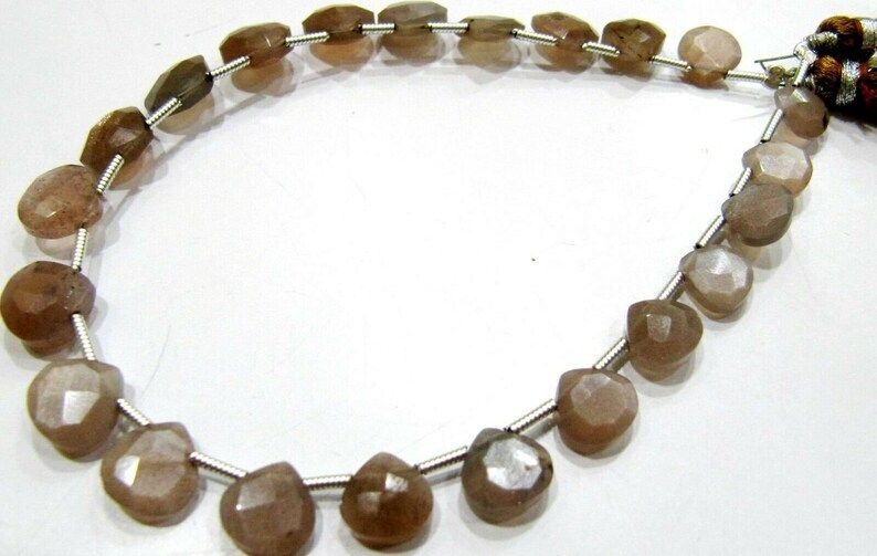 Natural Chocolate Moonstone heart Shape Faceted 8mm beads strand 8 inch long