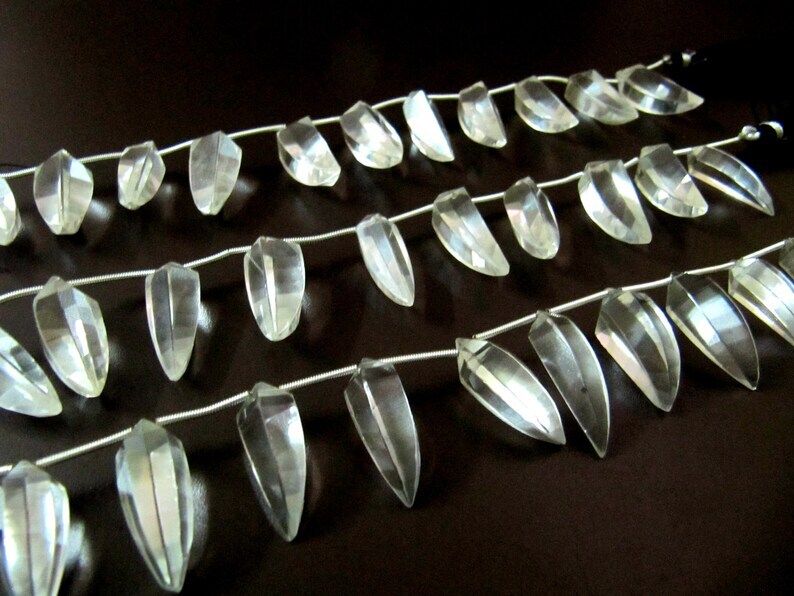 Natural Rock Crystal banana Shape  8X25mm Beads Strand 8 inches long