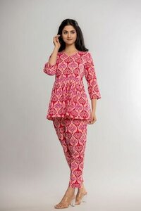 Ladies' Peplum Top Set - Color: Pink