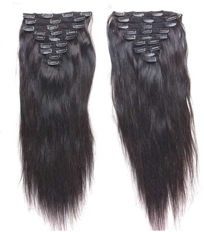 Indian Natural Straight Human Hair Clip In Extensions volumizer