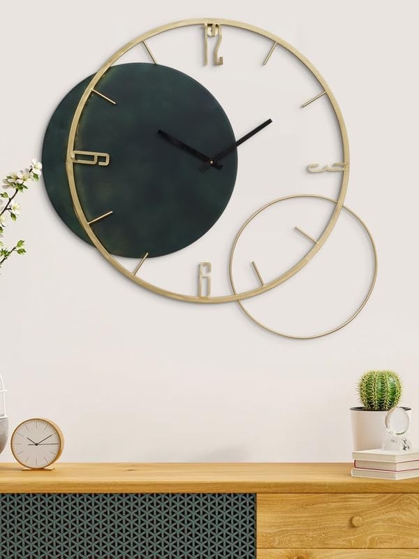 Iron Double Round Ring Large Wall Clock For Home Wall And Office Wall And Restaurant Wall Elegant Look Premium Quality Black And Gold Finish