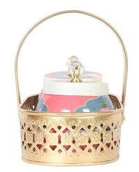 Metal Gold And Pink Mina Sticker Pichwai Dry Fruit Tray with Jar Set Of 2 With Gold Tray