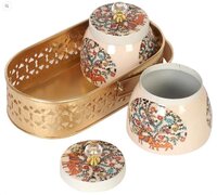 Metal Mina Sticker Pichwai Dry Fruit Tray with Jar Set Of 2 With Gold Tray: