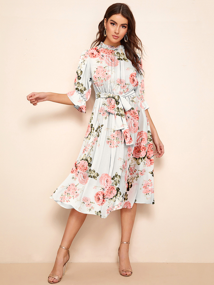 Ladies Flowerprinted One-Piece Dress - Color: All
