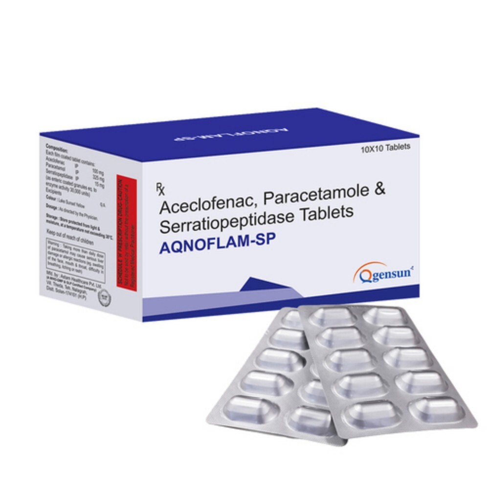 Aceclofenac Paracetamol And Serratiopeptidase Tablets - 100 mg Aceclofenac, 325 mg Paracetamol, 15 mg Serratiopeptidase | Pain Relief, Anti-Inflammatory, General Medicine, Dry Storage Instructions
