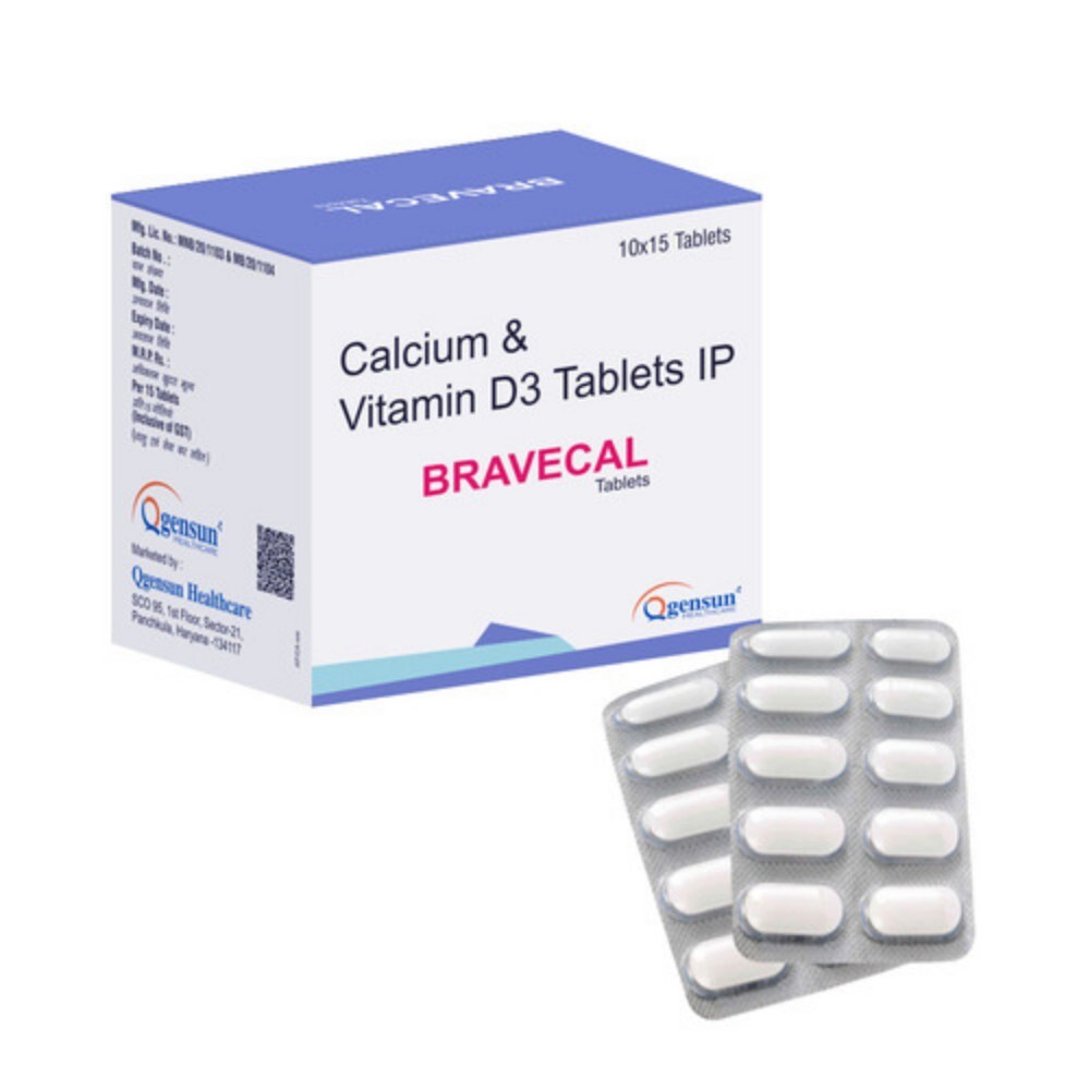 Calcium And Vitamin D3 Tablets IP - 1250 mg Calcium Carbonate (500 mg Elemental Calcium, 250 IU Vitamin D3) | Supports Strong Bones, Ideal for Deficiency Management