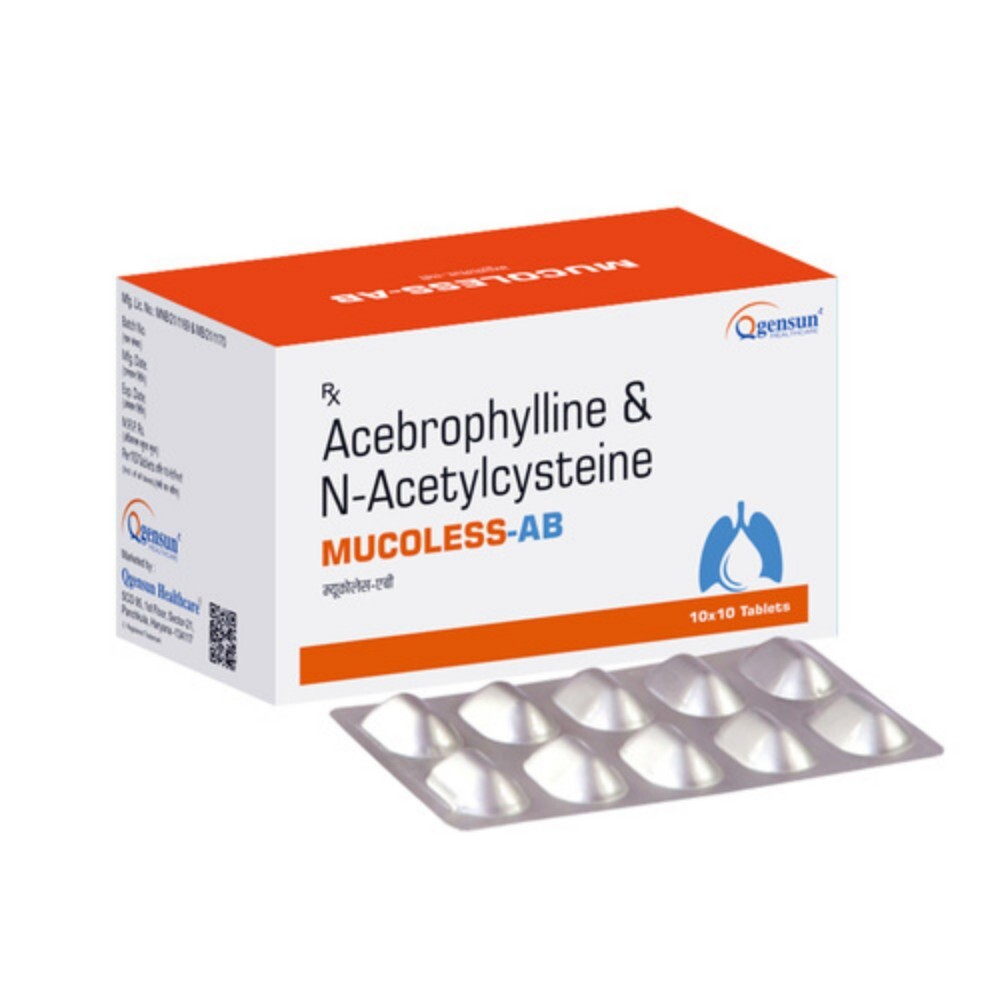 Acebrophylline And N-Acetylcysteine Tablets - Acebrophylline 100 mg, N-Acetylcysteine 600 mg | Respiratory Support, Easy-to-Ingest Tablets