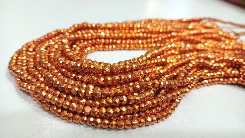 Natural Copper Pyrite Rondelle Faceted Beads 3-4mm Beads Strand 13 inch Long