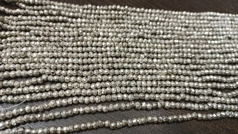 Natural Silver Pyrite Rondelle Faceted Beads 3-4mm Beads Strand 13 inch Long