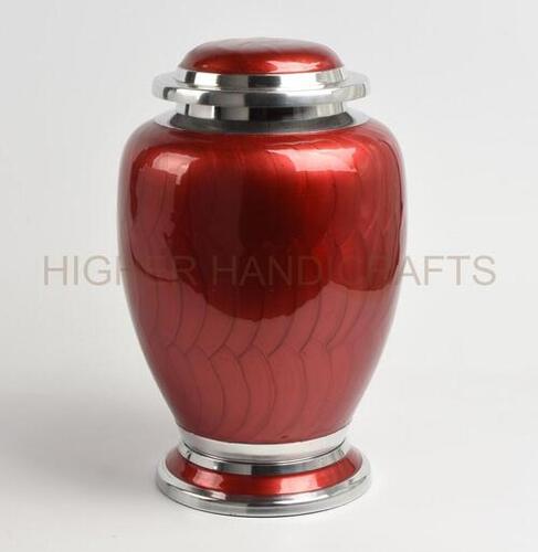 Red Enamel Metal Cremation Urn for Human Ashes-Large Size Adult Funeral Urns Supplies