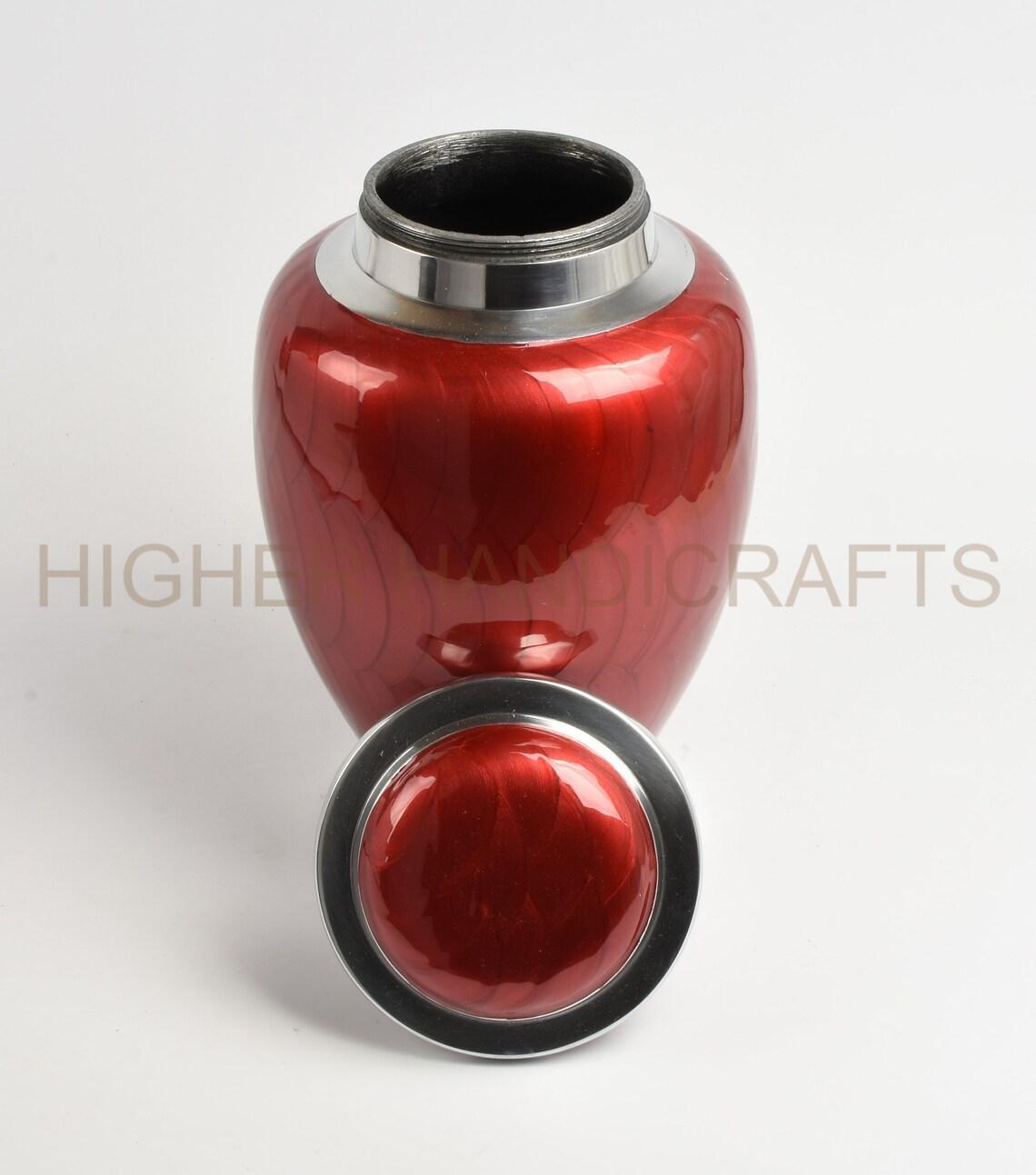 Red Enamel Metal Cremation Urn for Human Ashes-Large Size Adult Funeral Urns Supplies