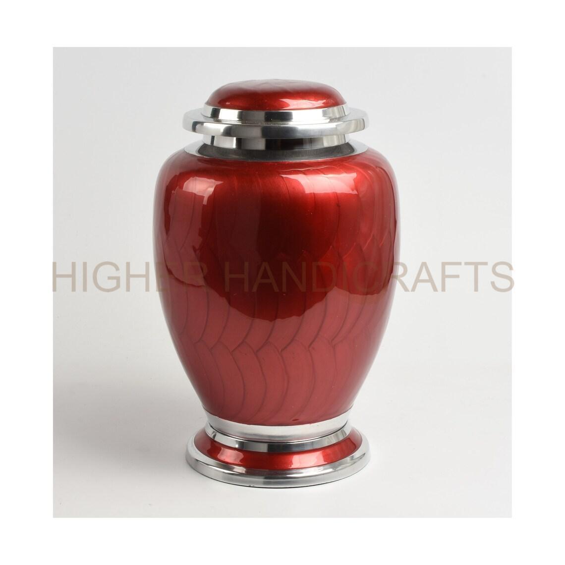 Red Enamel Metal Cremation Urn for Human Ashes-Large Size Adult Funeral Urns Supplies