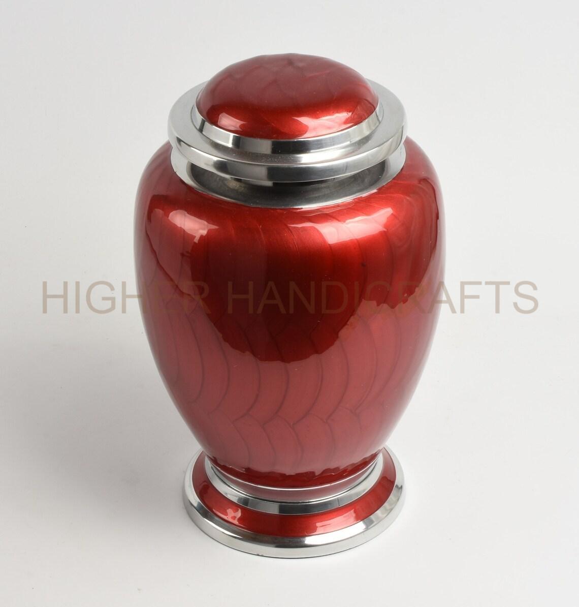 Red Enamel Metal Cremation Urn for Human Ashes-Large Size Adult Funeral Urns Supplies