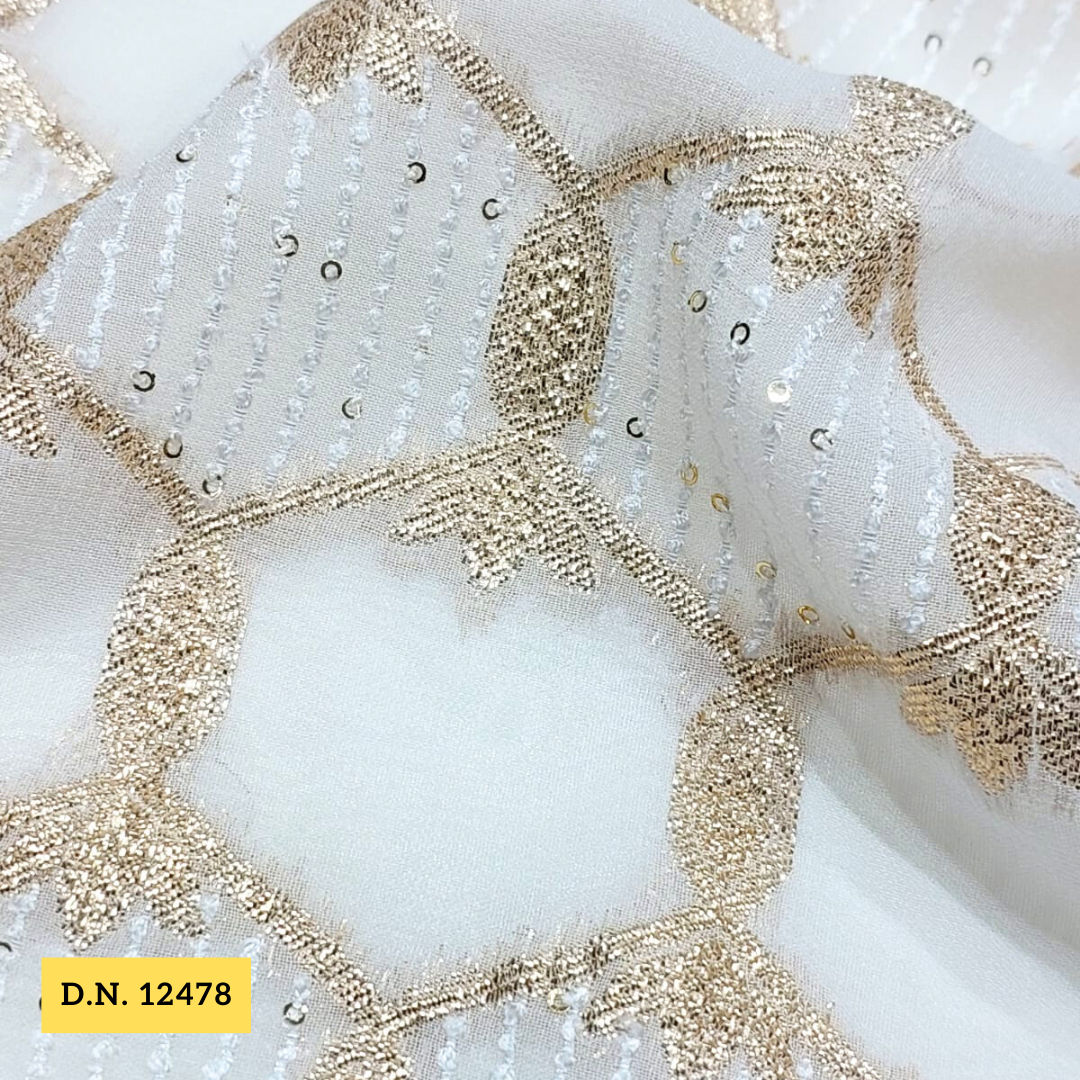 White Georgette Jacquard fabric made by Madhav fashion