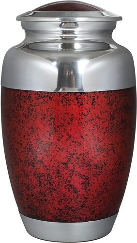 Red & Silver Aluminium Adult Cremation Urn for Human Ashes - Bulk Funeral Urns Supplies