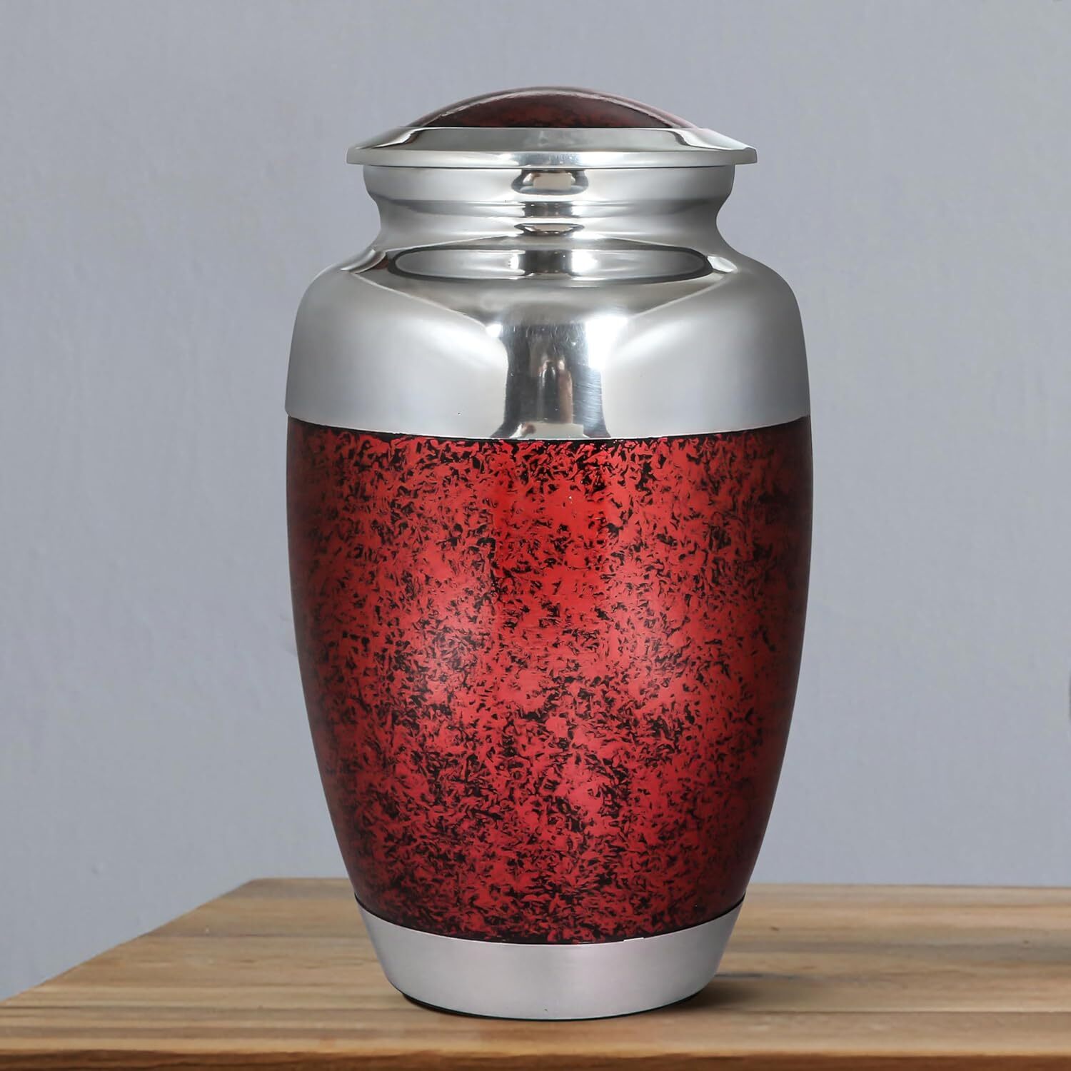Red & Silver Aluminium Adult Cremation Urn for Human Ashes - Bulk Funeral Urns Supplies