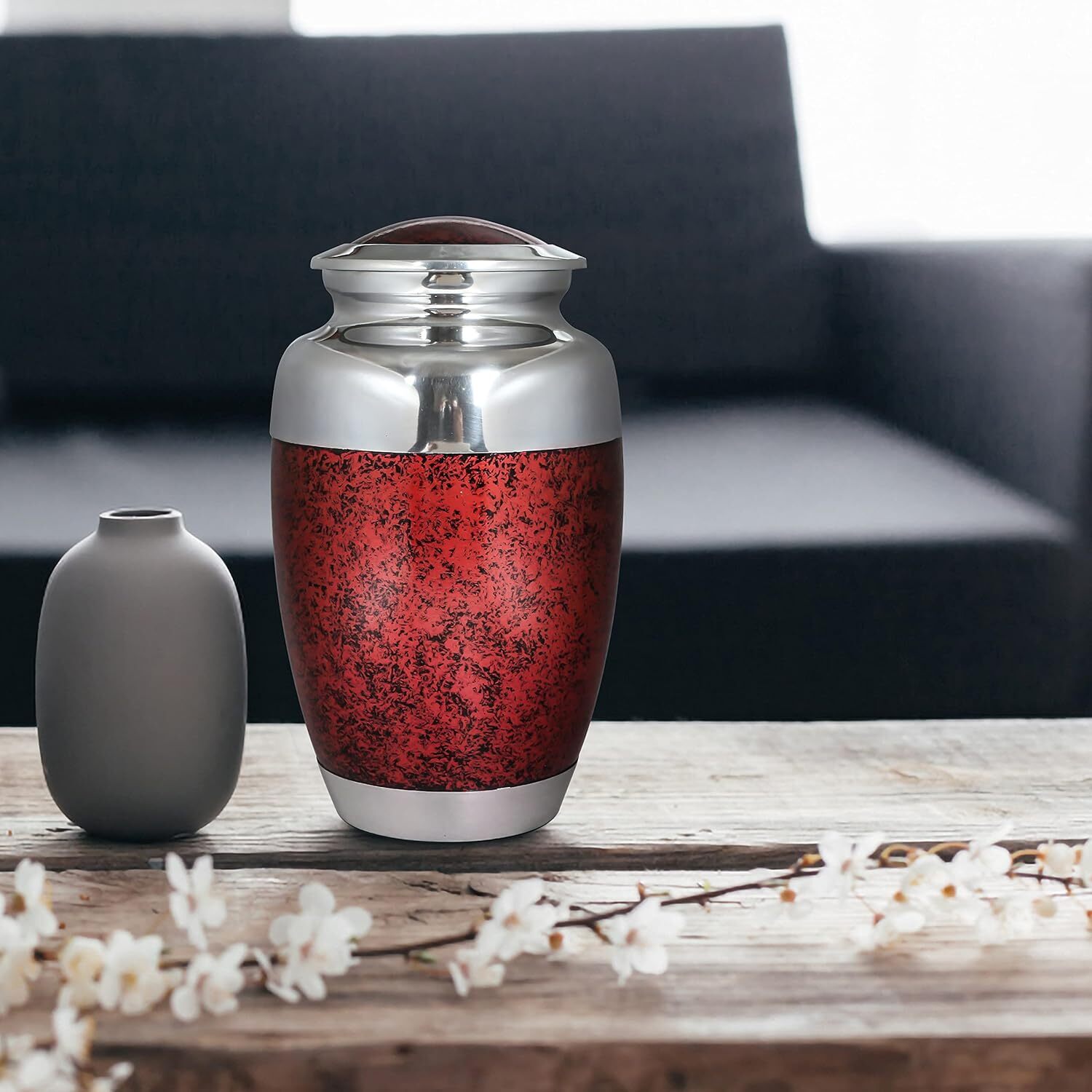 Red & Silver Aluminium Adult Cremation Urn for Human Ashes - Bulk Funeral Urns Supplies