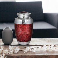 Red & Silver Aluminium Adult Cremation Urn for Human Ashes - Bulk Funeral Urns Supplies