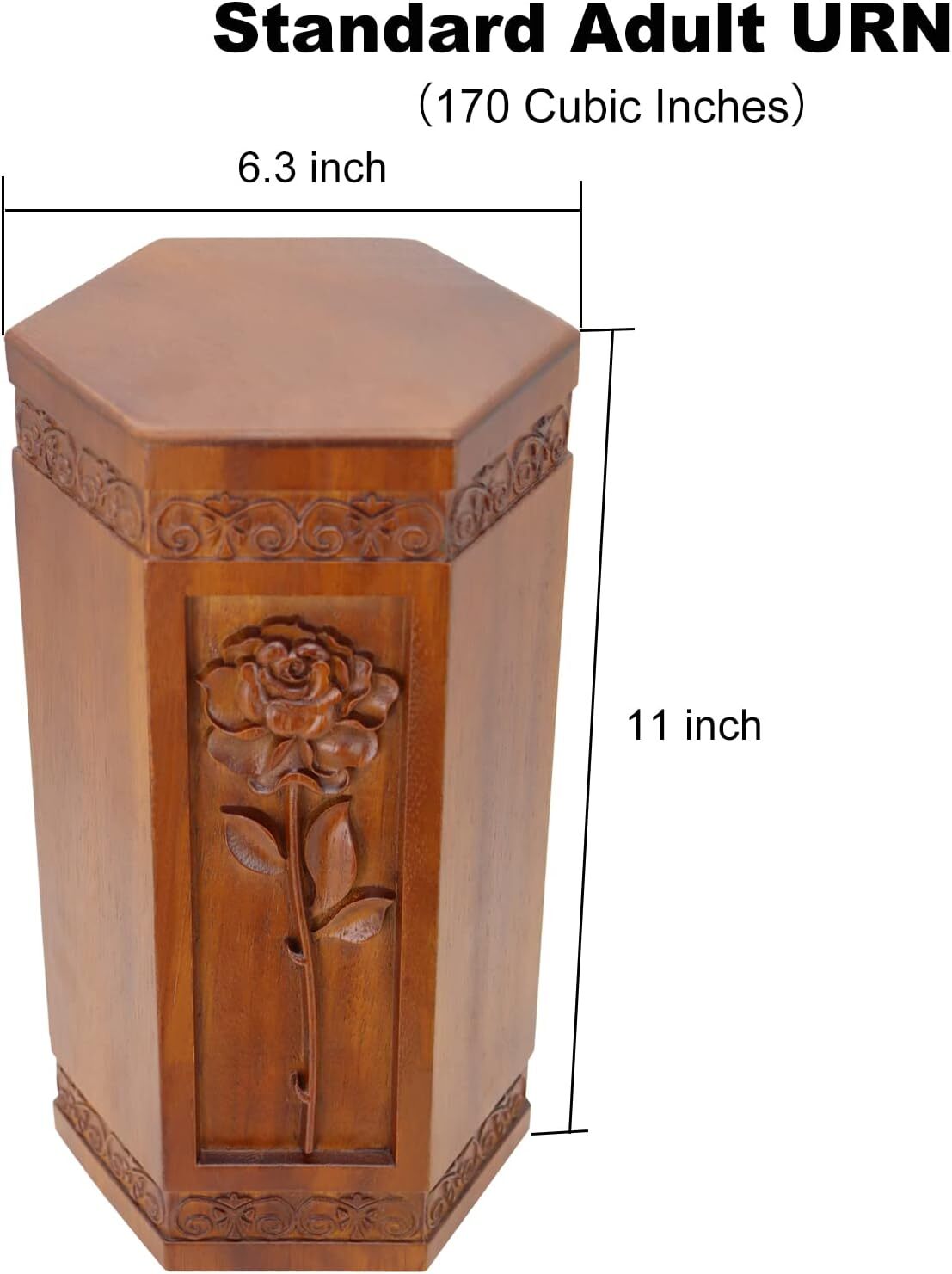 Wooden Cremation Urn for Ashes - Rose Carved Wood Funeral Urns for Adults Ashes