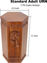 Wooden Cremation Urn for Ashes - Rose Carved Wood Funeral Urns for Adults Ashes