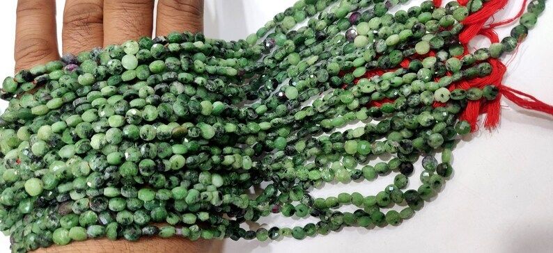 Natural Ruby Zoisite Faceted Coin Shape Beads 6mm Strand 13 Inch Long