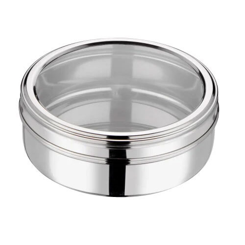 Round Stainless Steel Sada C-Thru Puri Dabba