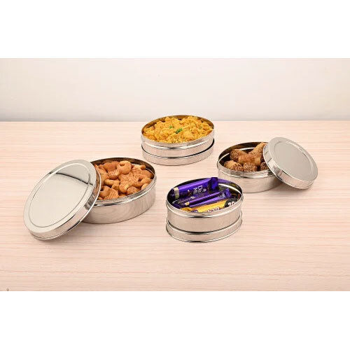 Stainless Steel Oval Puri Dabba - Color: Silver