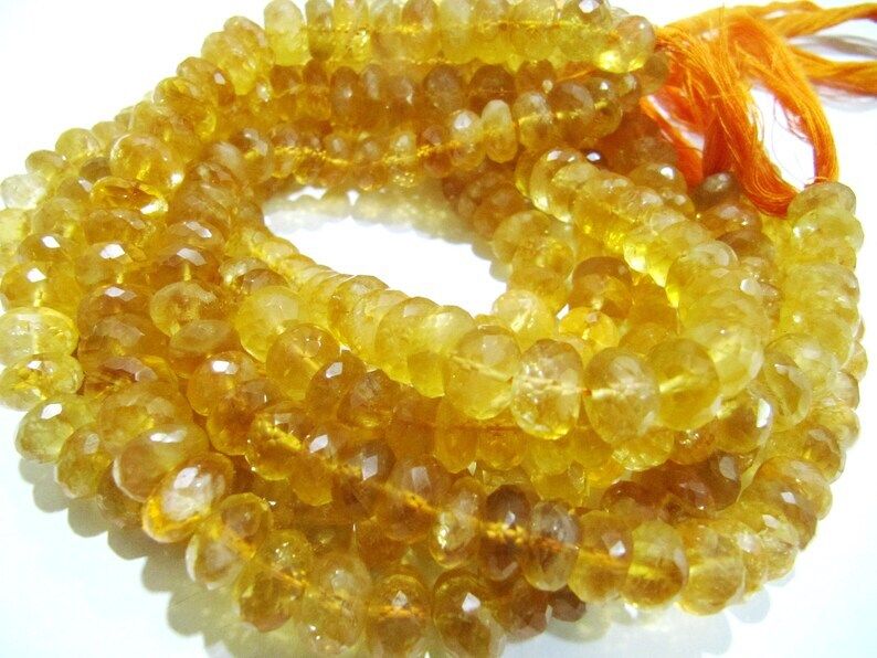 Natural Citrine Rondelle Faceted 9 to 10mm Beads Strand 8 inch long