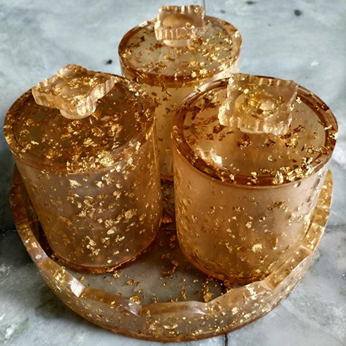 Golden Resin Tray Jar Set