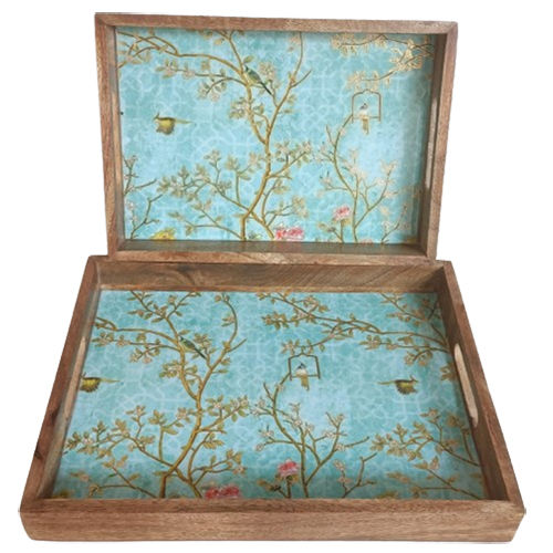 Designer Print Enamel Tray Set - Color: Brown