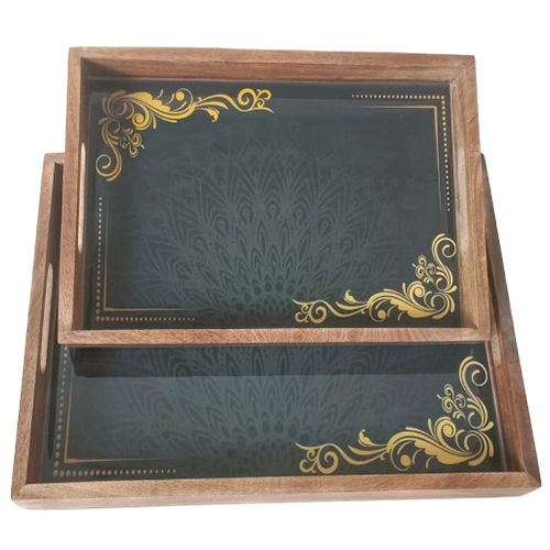 Wood Serving Tray 2 Piece Set - Color: Brown