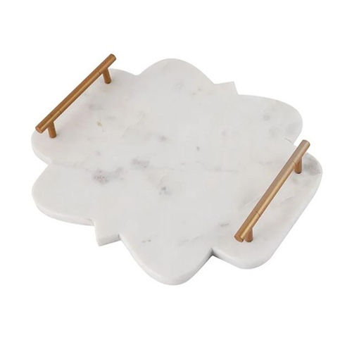 White Marble Tray With Golden Handles For Party - Size: As Per Required