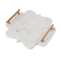 White Marble Tray With Golden Handles For Party - Size: As Per Required