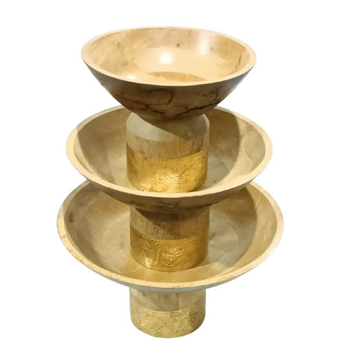 Wooden 3 Tier Bowl Set With Golden Dico Paint - Color: Brown